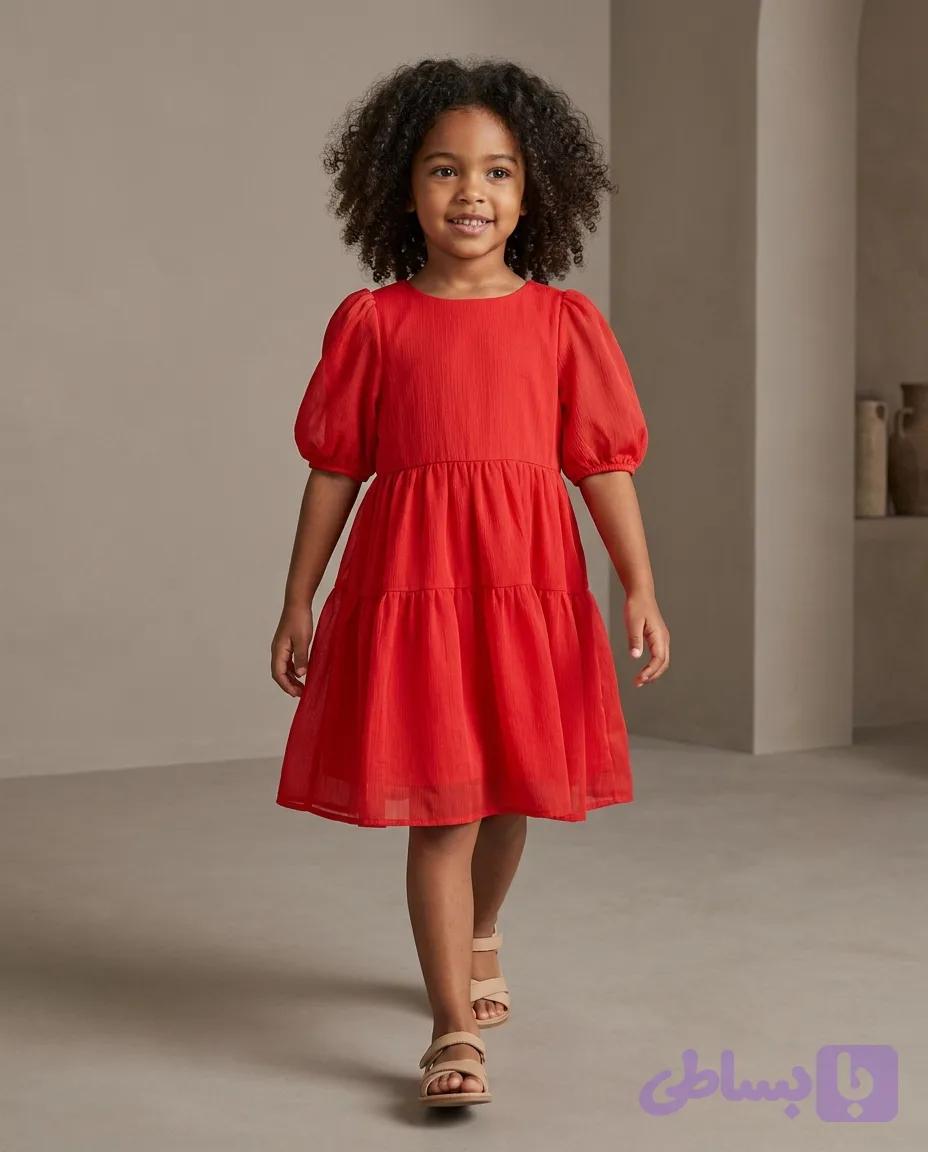 پیراهن حریر آستین کوتاه دخترانه وارداتی مارک H&M