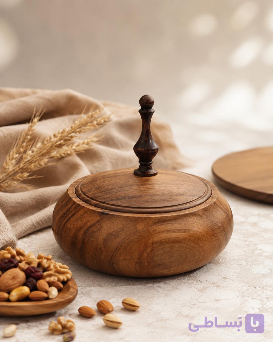 آجیل خوری چوبی گردو مدل نیم گرد