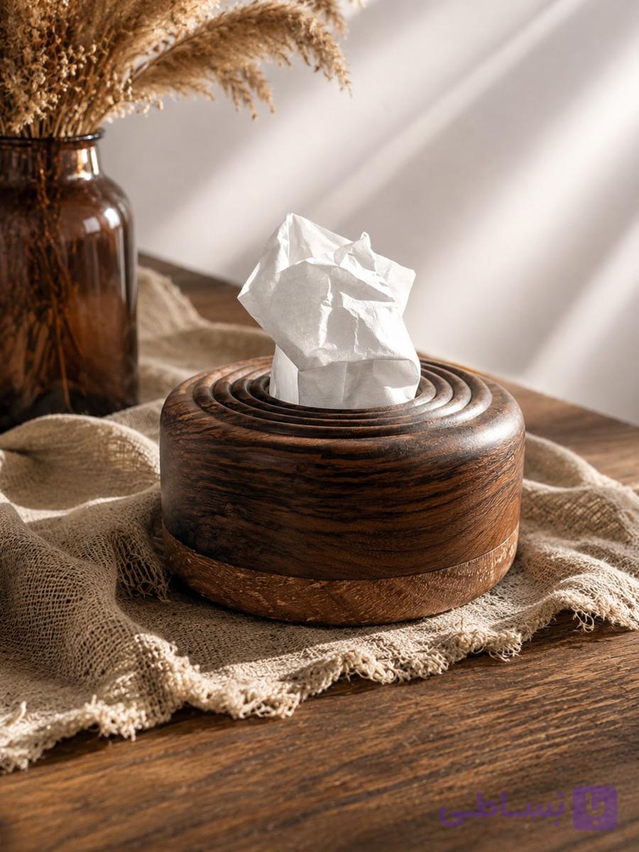 جا دستمال کاغذی چوبی گردو مدل موج