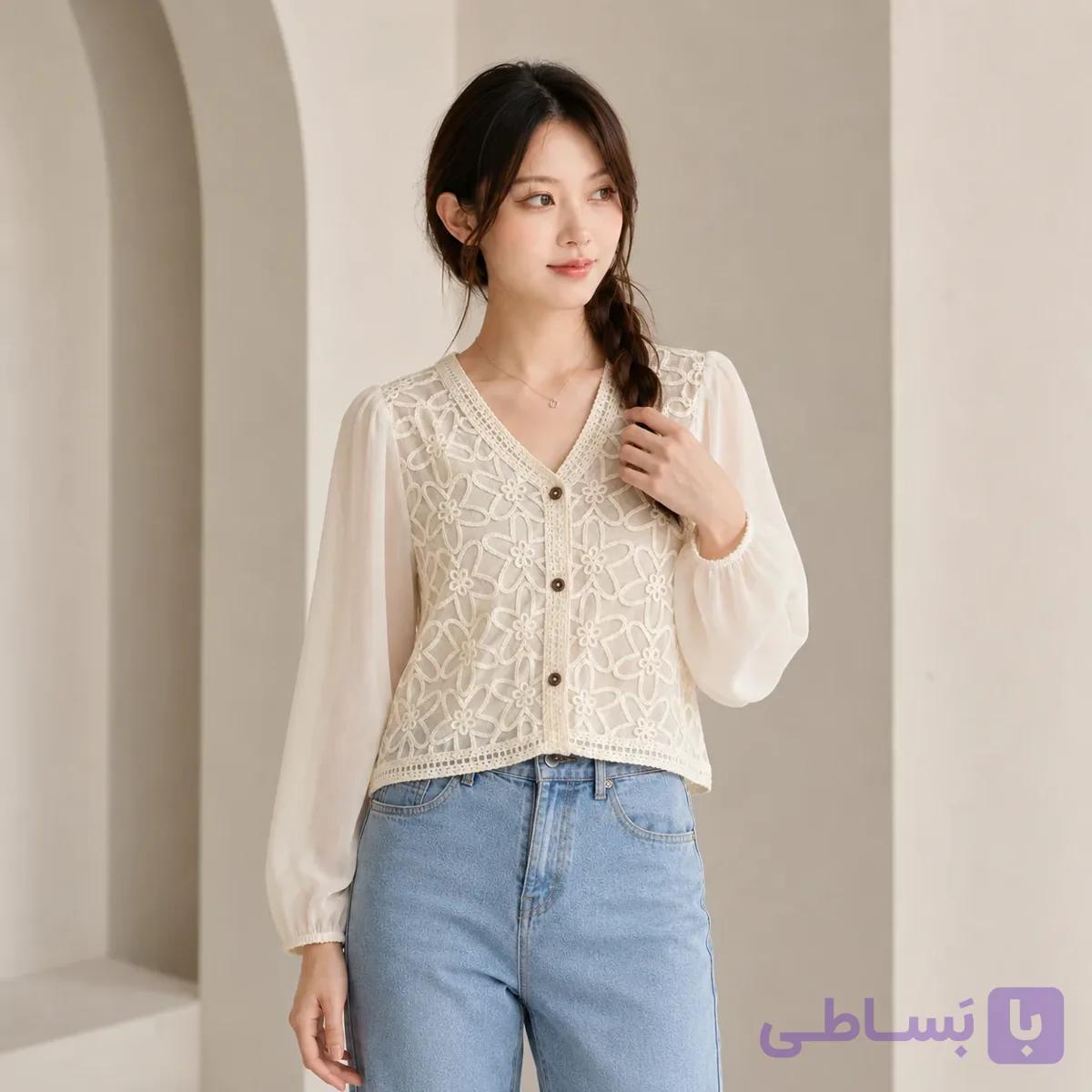 شومیز قلاب بافی وارداتی یونا کد-02 — تصویر 1