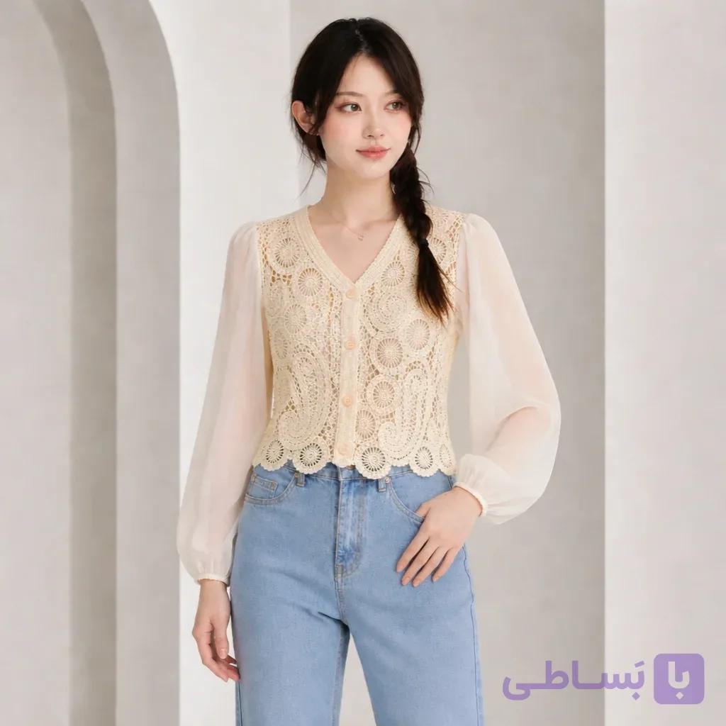 شومیز قلاب بافی وارداتی یونا کد-03 — تصویر 1