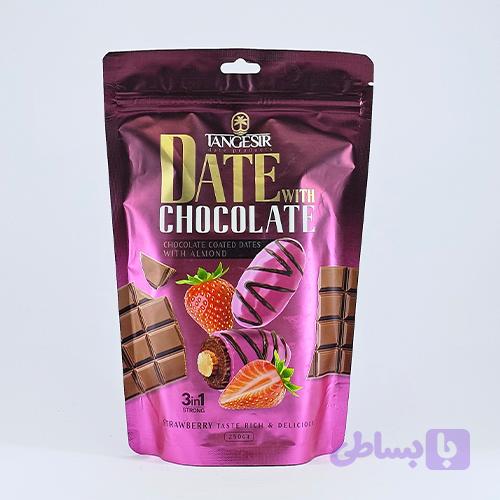 خرما شکلاتی توت فرنگی با مغز بادام 250 گرم — تصویر 1