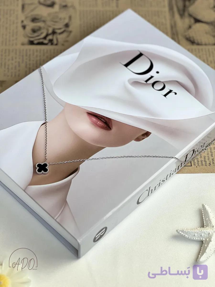 گردنبند ونکلیف مشکی نقره ای تک گل
