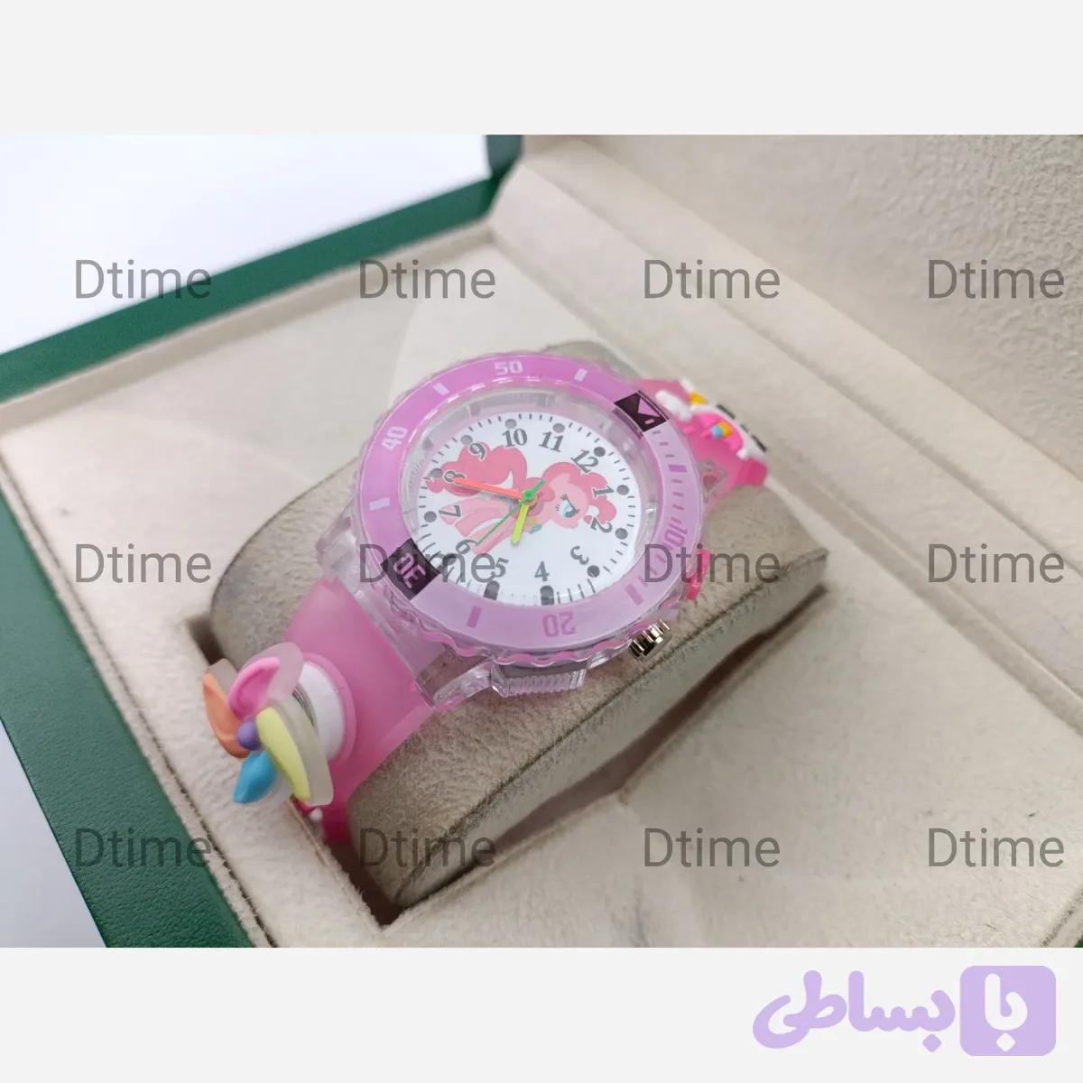 ساعت مچی بچگانه طرح اسب تک شاخ اسپینر دار چراغدار رنگ صورتی با بند پلاستیکی