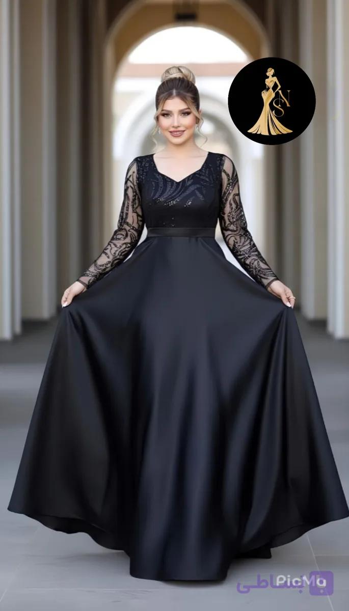 پیراهن مجلسی ساتن امریکایی سنگدوزی شده مدل (دنیز)
