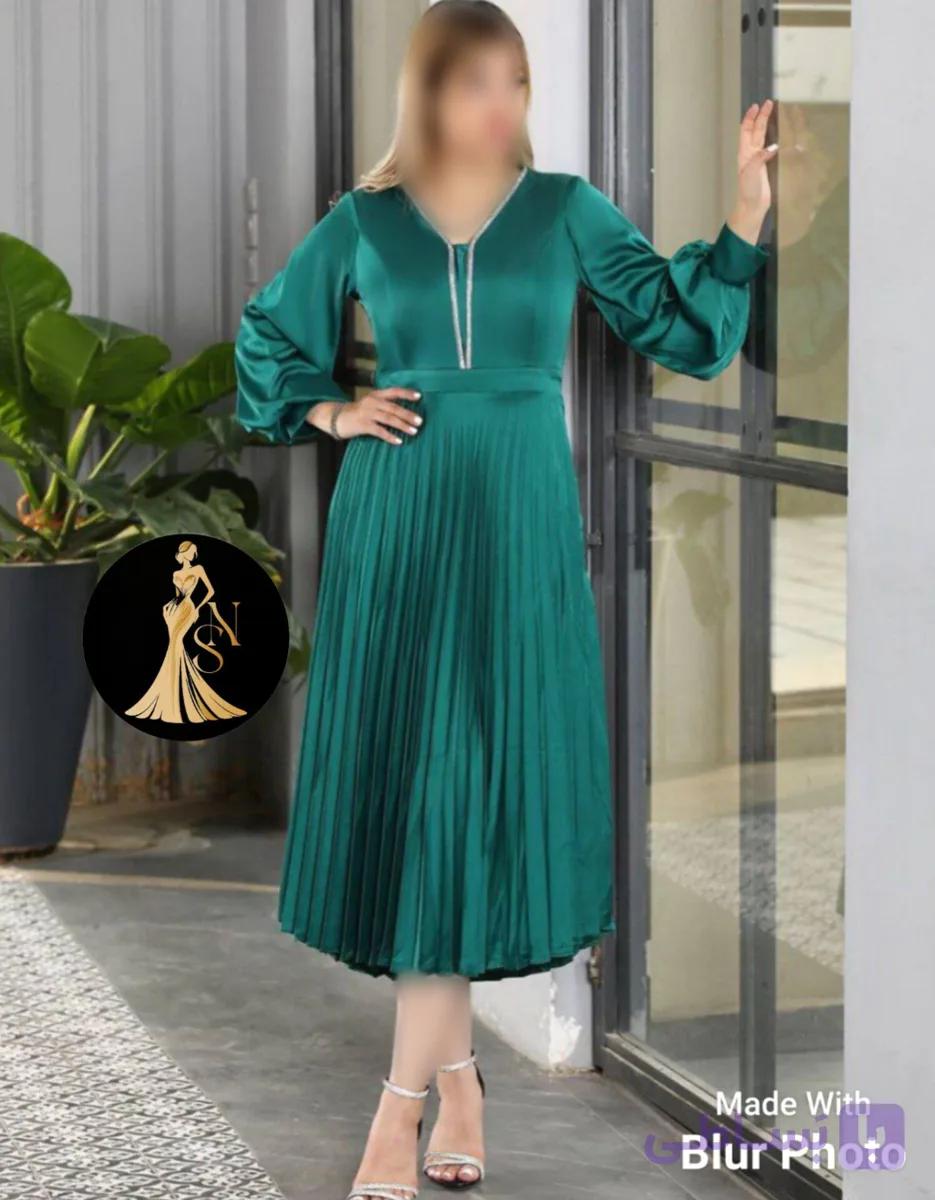 پیراهن مجلسی کوتاه ساتن پیلیسه (ناریوا)