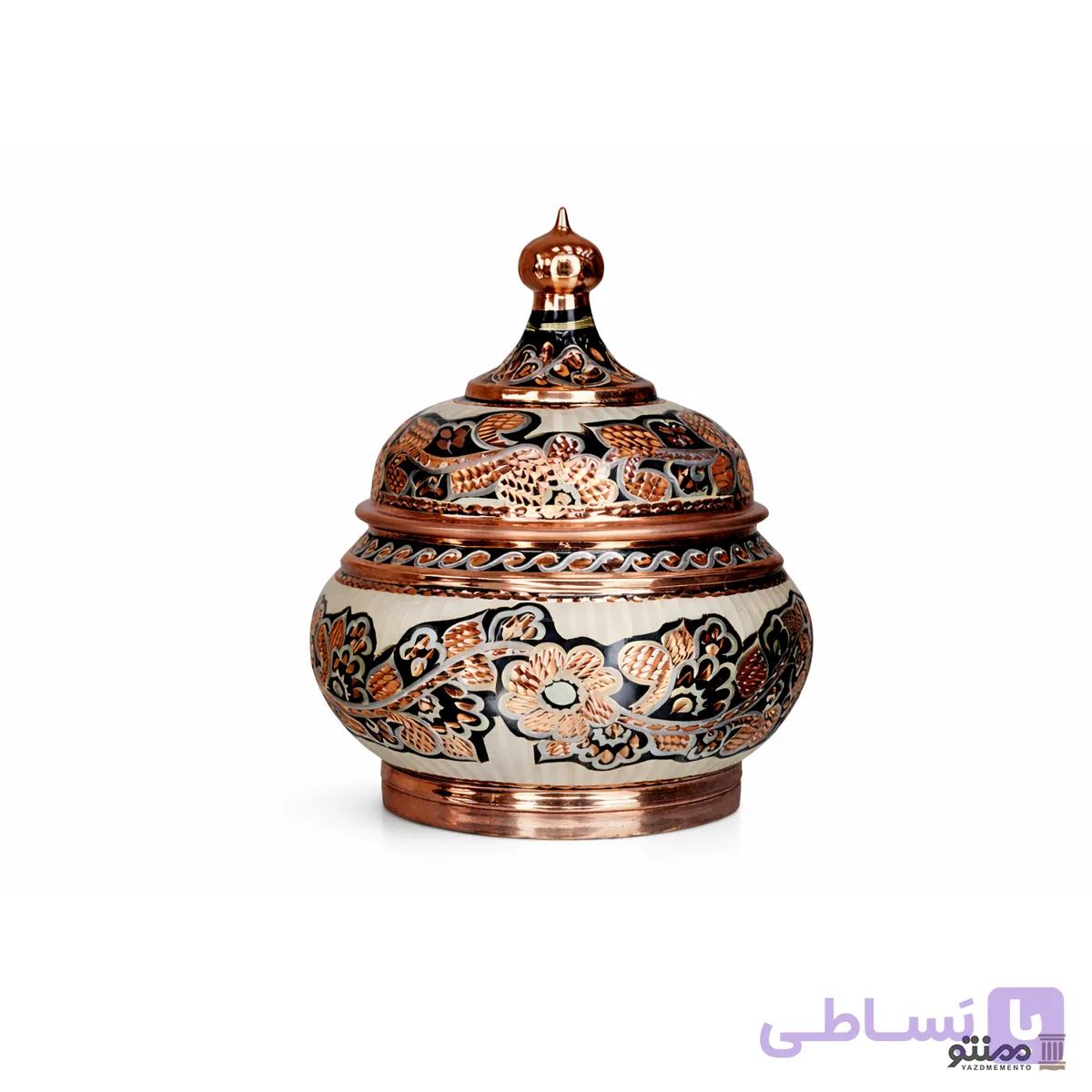 قندان مسی نقره کوب دهنه 12 سانتی متر — تصویر 1