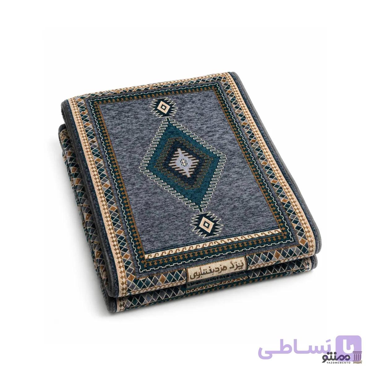 روفرشی زرتاب مخمل دو شانل طرح بختیاری گبه سبز طوسی — تصویر 1