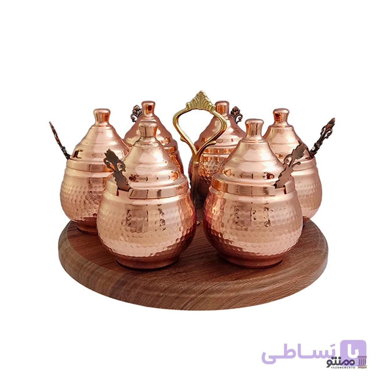 ست 7 عددی جا ادویه مسی مدل دایره با استند چوبی