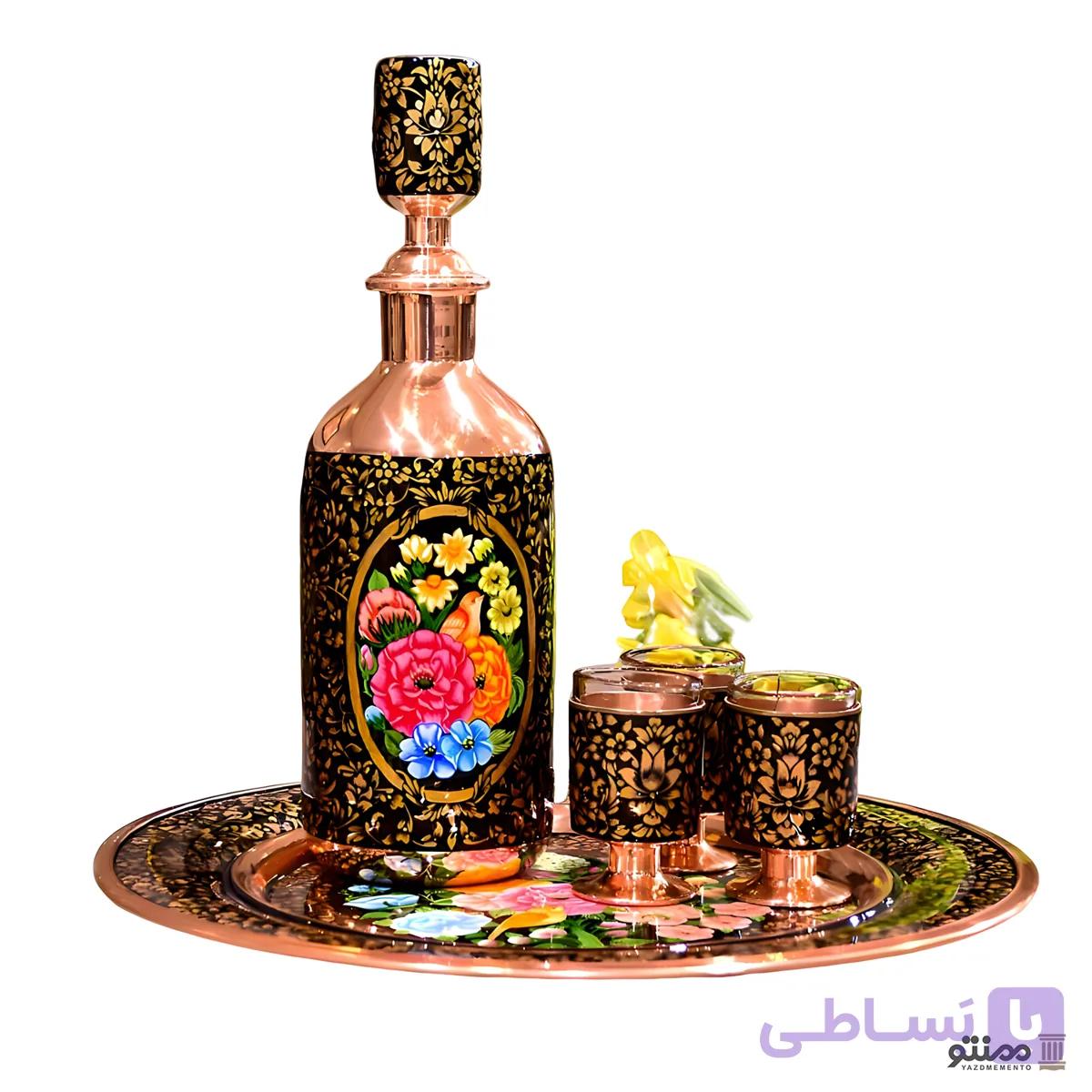 سرویس شربت خوری مینیاتوری گل و مرغ آقاجانی باکس چرم — تصویر 1
