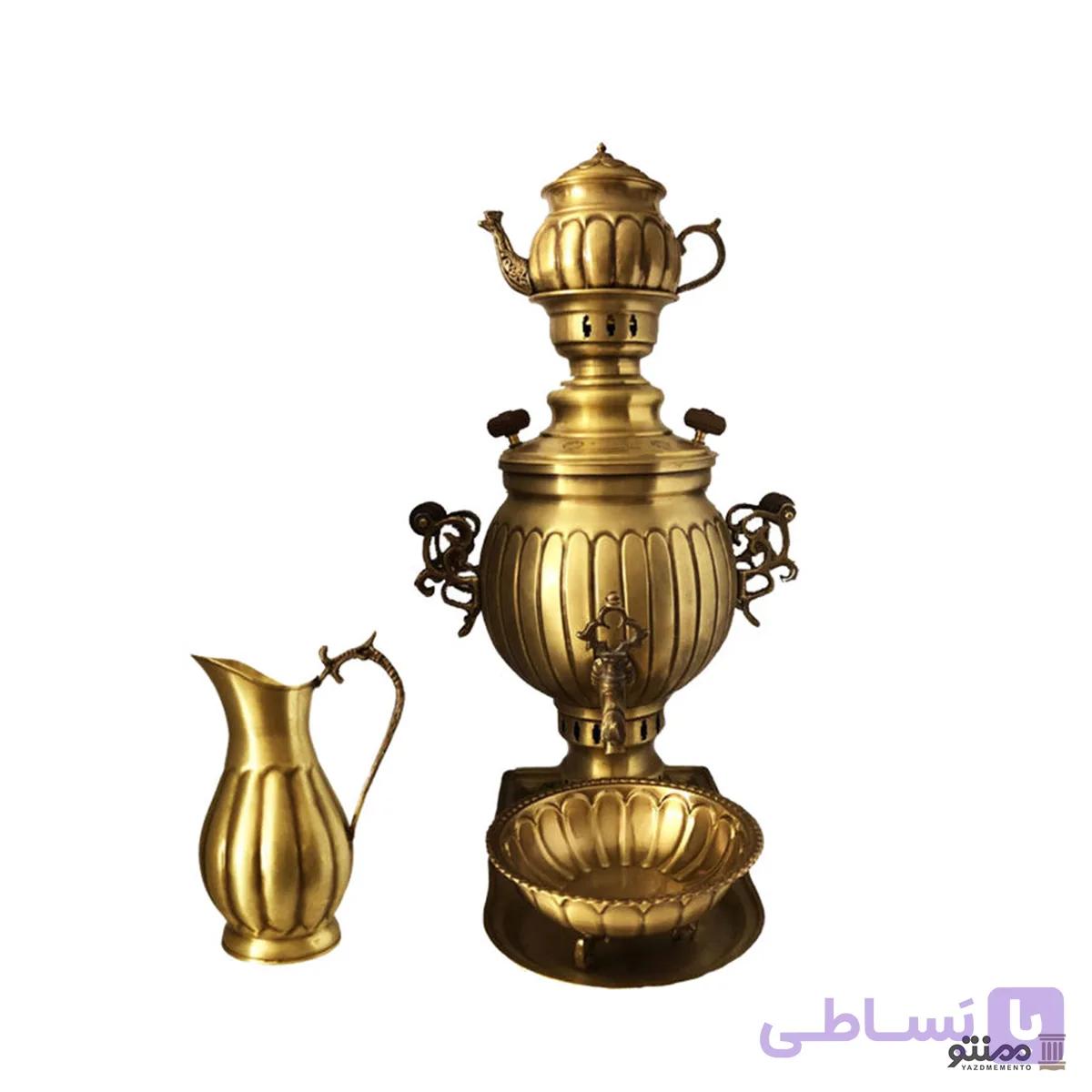 سرویس سماور ذغالی برنجی 5 پارچه مدل توپی کد 05 سه لیتری — تصویر 1