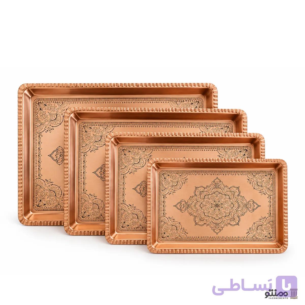 سینی مسی مستطیلی زنجان سیاه قلم بدون دسته و پایه — تصویر 1