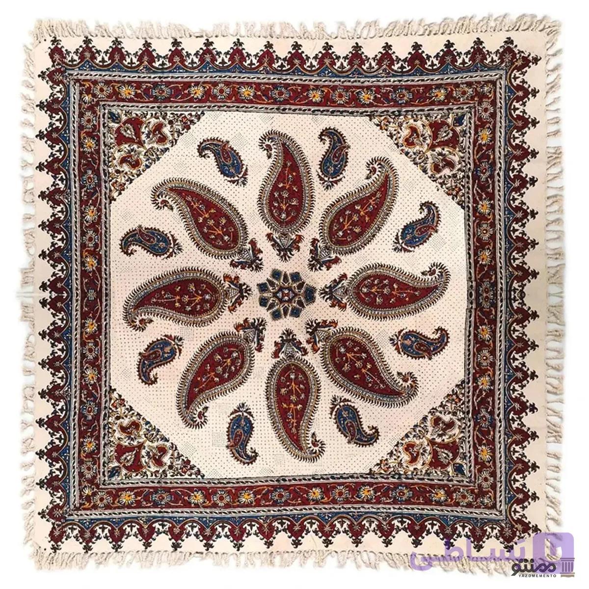 رومیزی مربع قلمکار اصفهان طرح بته جقه 100*100 — تصویر 1