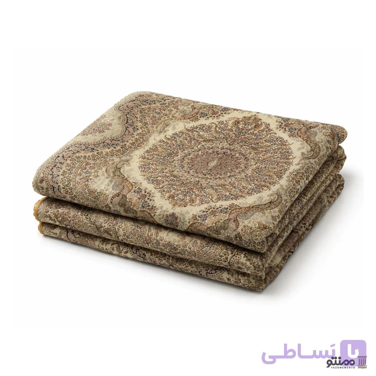 روفرشی مخمل زرتاب طرح روهام رنگ کرم — تصویر 1