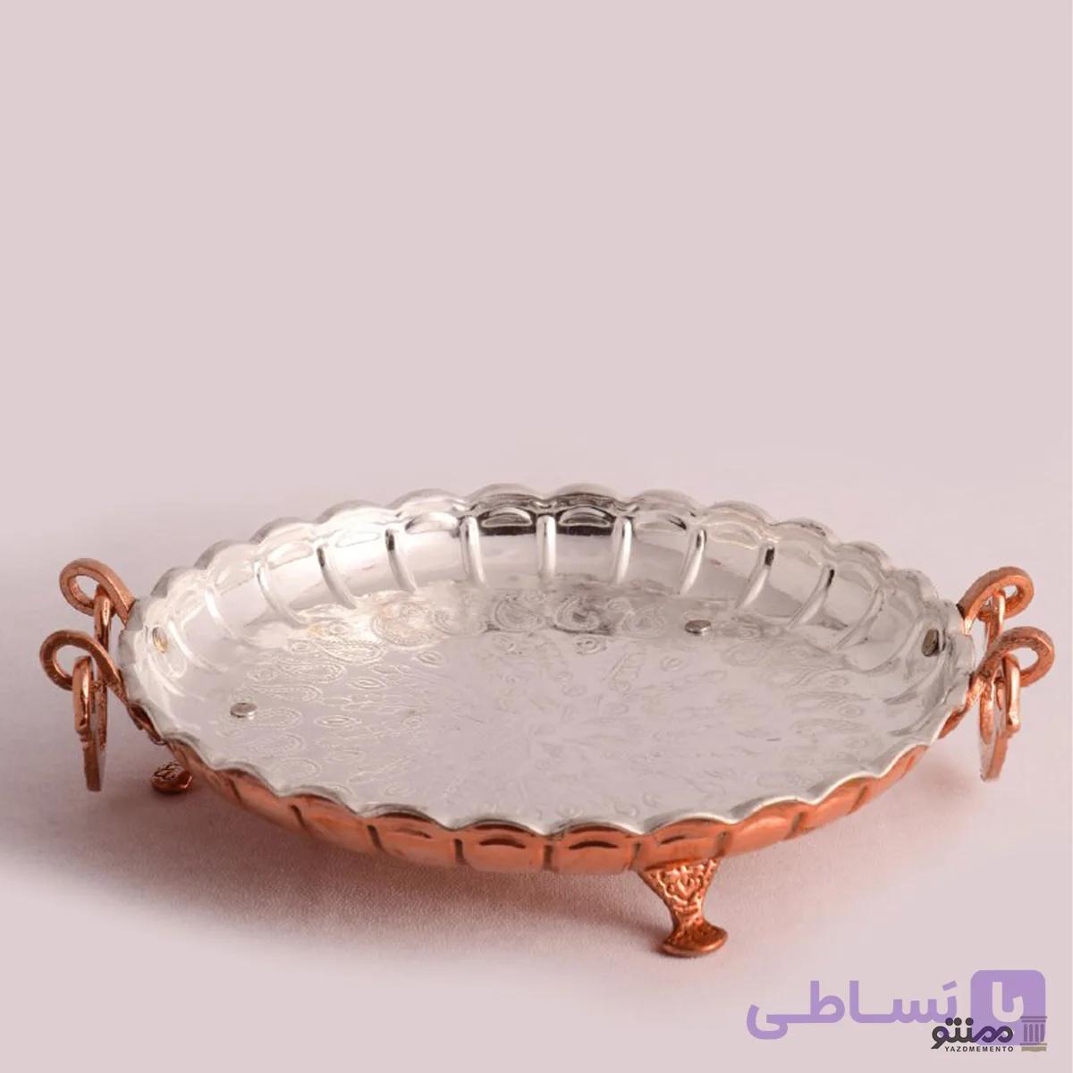سینی چای مسی سنتی دسته و پایه دار