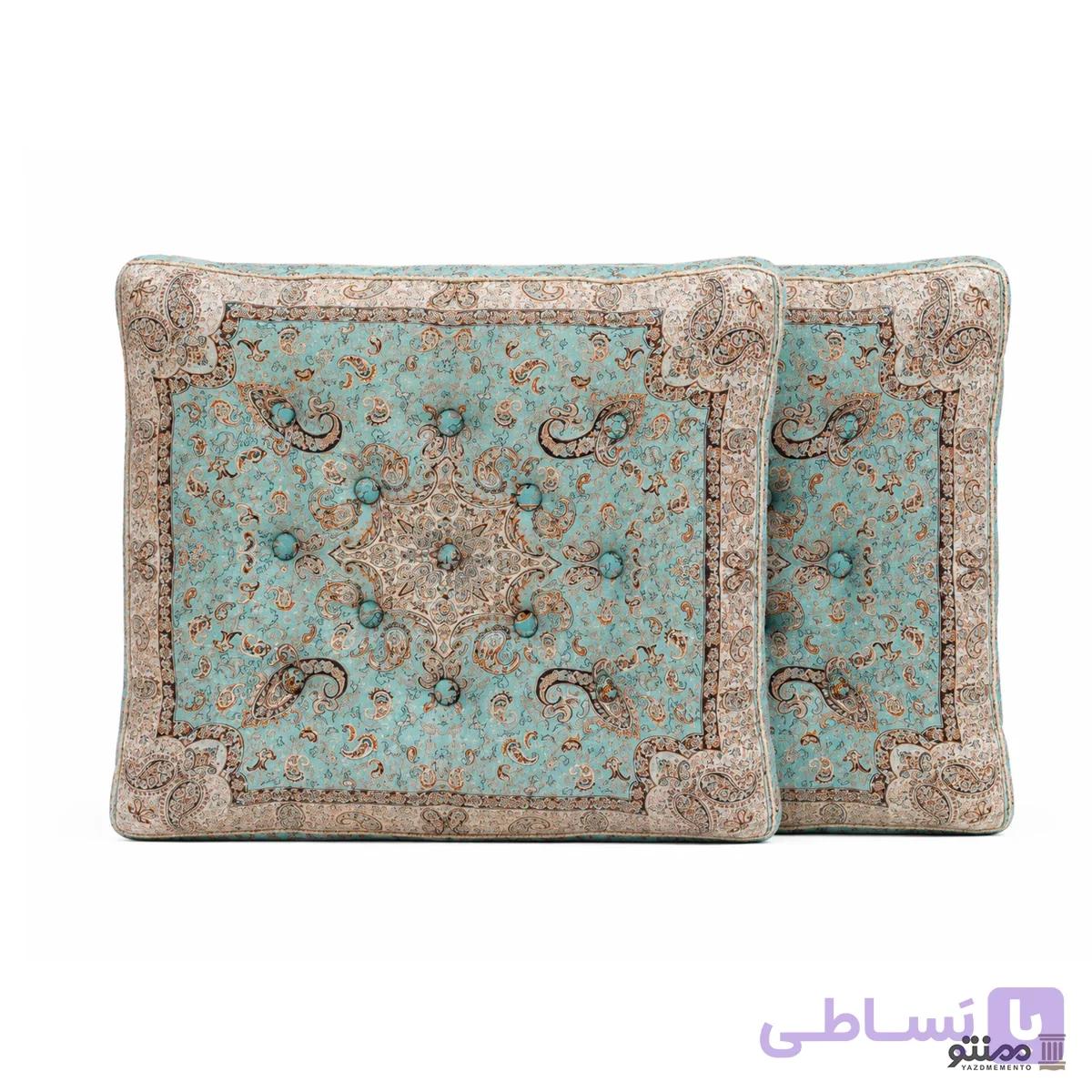 پشتی سنتی ترمه طوبی – بسته 2 عددی آبی — تصویر 1