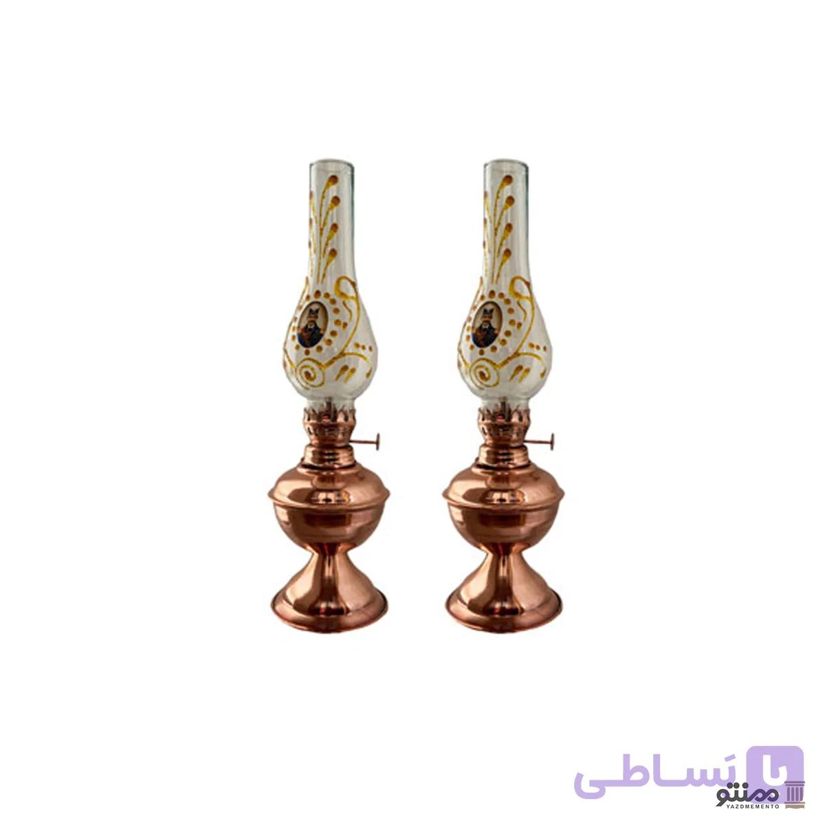چراغ گرد سوز مسی مجموعه دو عددی طرح ناصرالدین شاه — تصویر 1