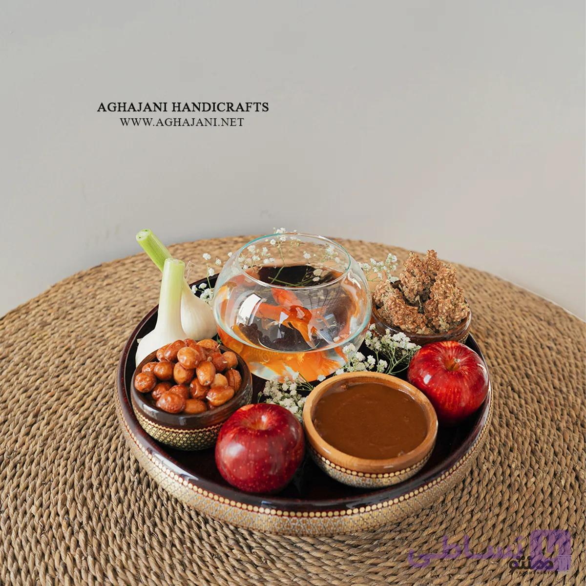 هفت سین شیرینی خوری و کاسه چوب و خاتم آقاجانی — تصویر 1