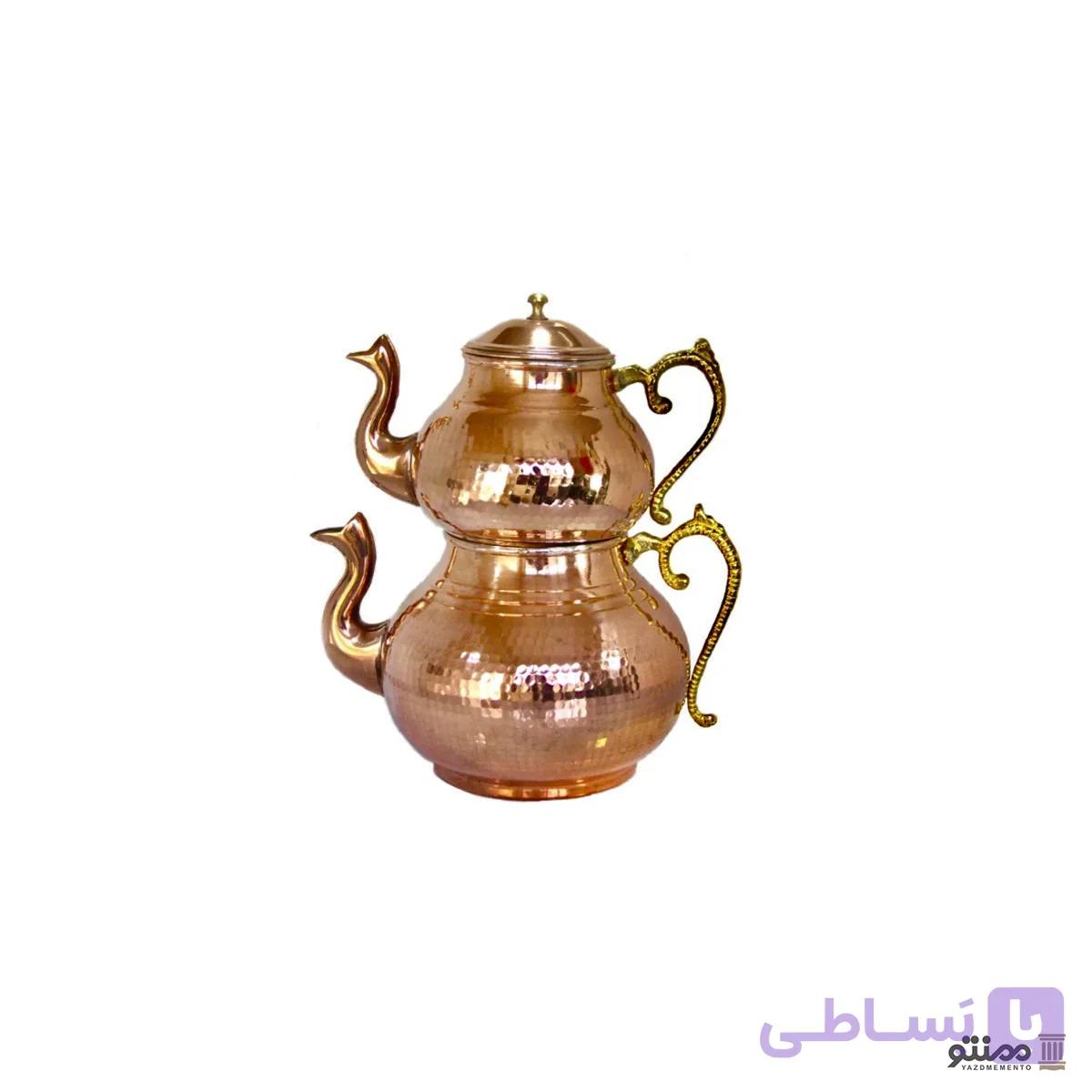 ست کتری و قوری مسی دسته برنجی — تصویر 1