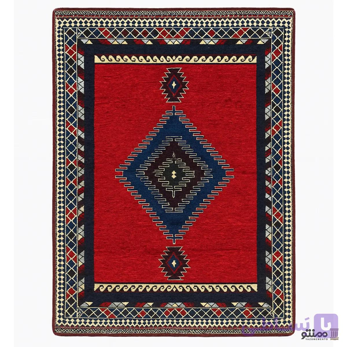 روفرشی زرتاب مخمل دو شانل طرح بختیاری گبه رنگ قرمز سرمه ای — تصویر 1