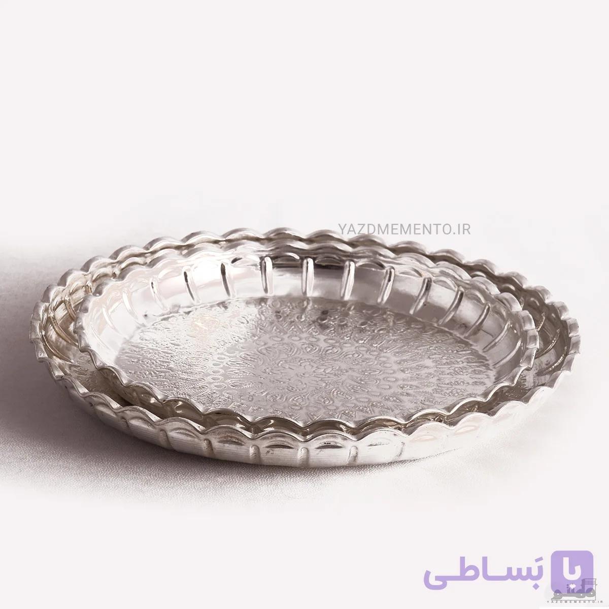 سینی مسی سنتی یزدی بدون دسته تمام سفید — تصویر 1