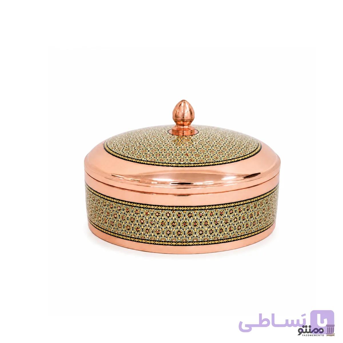 جعبه گرد مس و خاتم آقاجانی — تصویر 1
