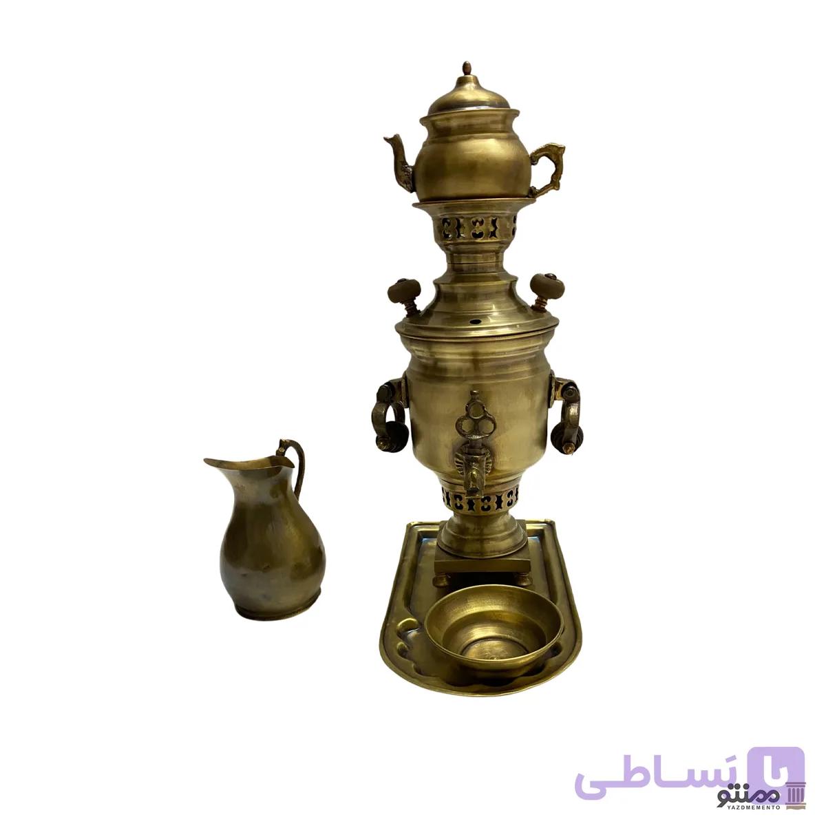 سرویس سماور ذغالی برنجی ۵ پارچه سه لیتری — تصویر 1