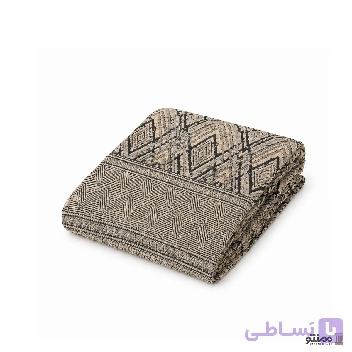 روفرشی و زیر سفره ای مخمل طرح متالیک مربع رنگ کرم — تصویر 1