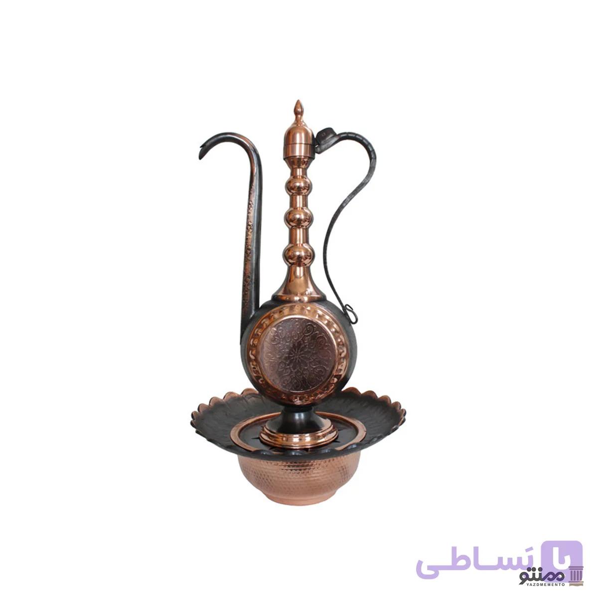 ست آفتابه و لگن مسی سیاه کاری مدل خورشیدی — تصویر 1