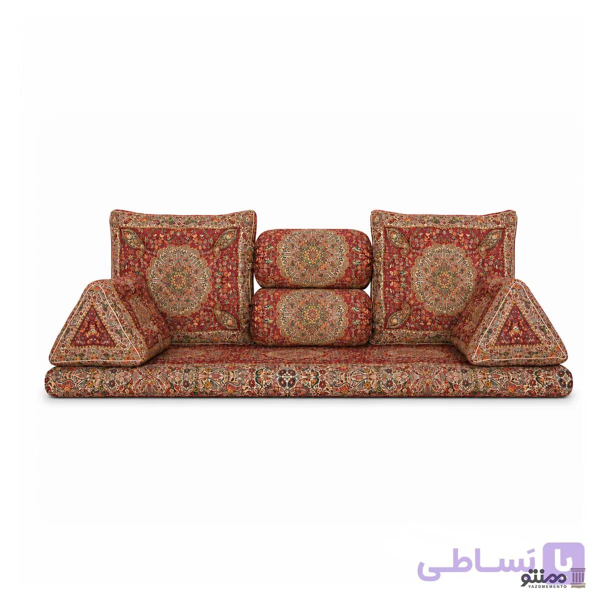 پشتی سنتی شاه نشین ترمه طرح افشار – ست ۷ تکه قرمز — تصویر 1