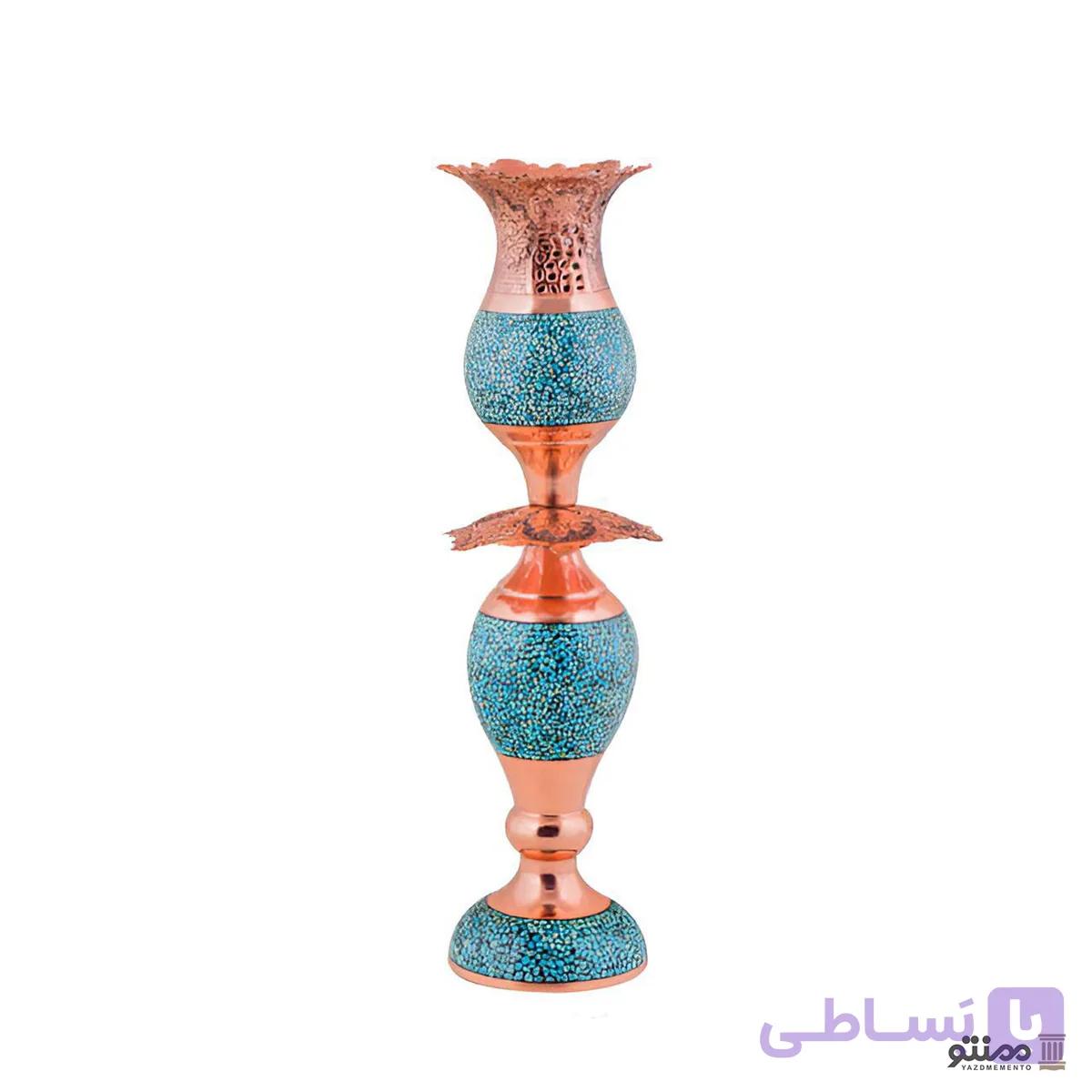 شمعدان فیروزه کوبی آقاجانی مدل لاله سایز بزرگ — تصویر 1