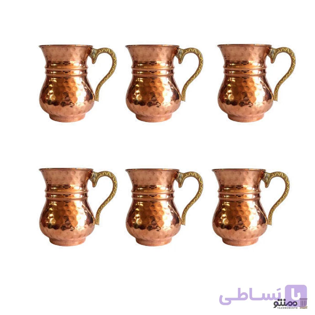 لیوان مسی دسته دار 6 عددی مدل کمر باریک — تصویر 1