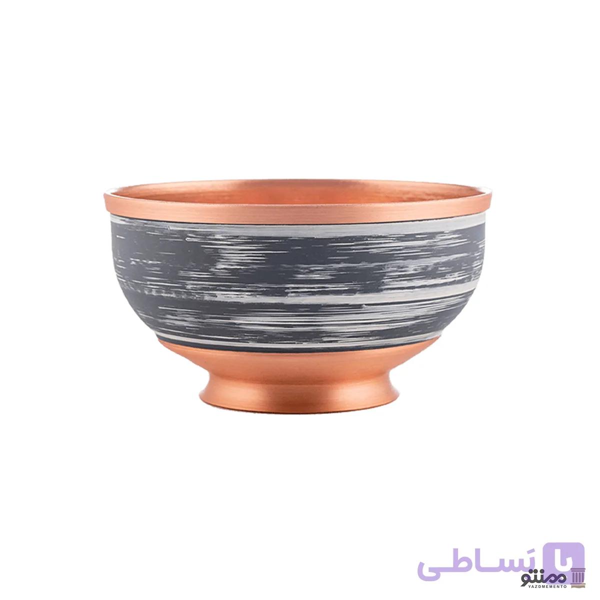 کاسه رنگی پایه دار مسی رنگ طوسی سفید — تصویر 1