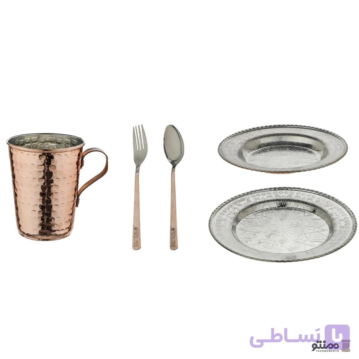 سرویس 5 پارچه غذا خوری مسی چکش کاری — تصویر 1