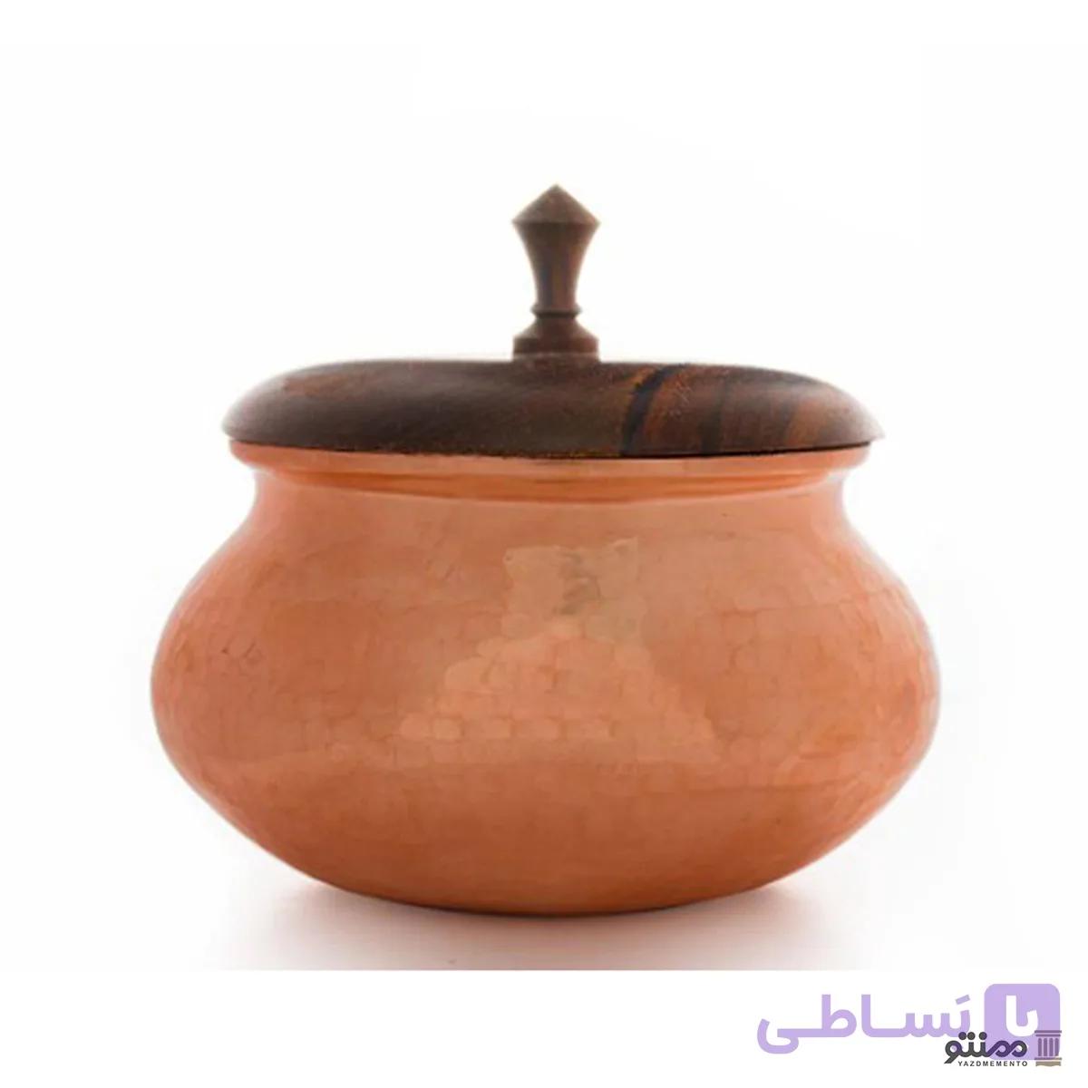 قندان مسی درپوش چوبی مدل ترنج