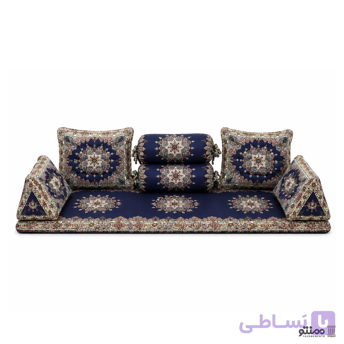 پشتی سنتی شاه نشین ترمه طرح ستاره هایفلامنت – ست 7 تکه سرمه ای — تصویر 1