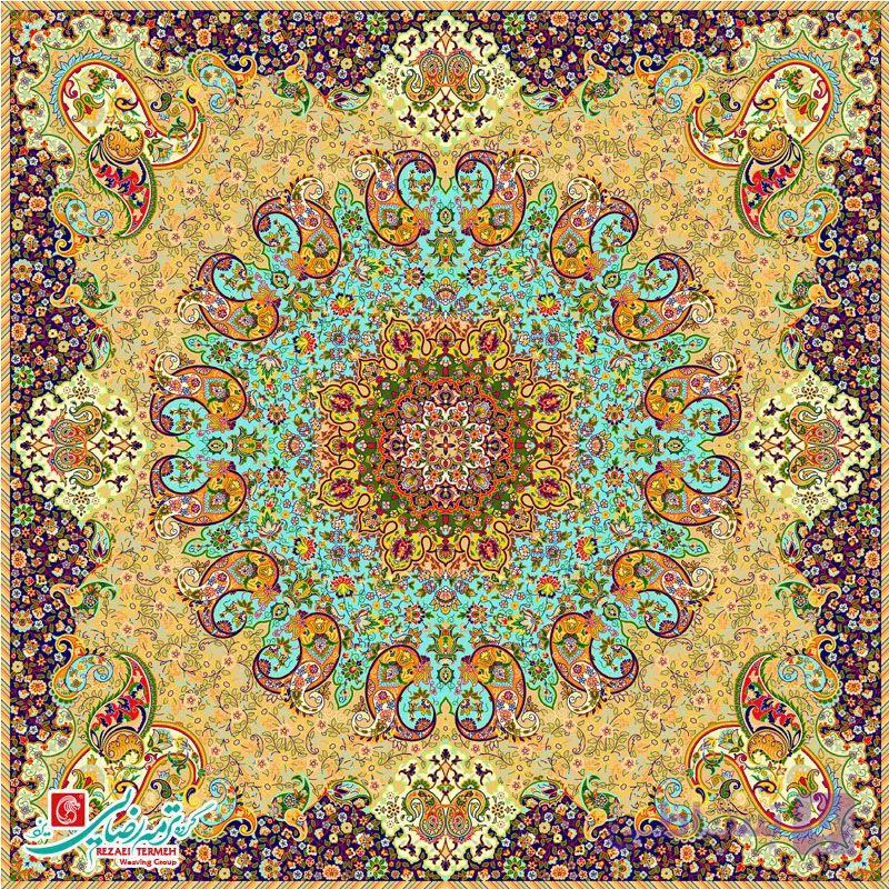 رومیزی ترمه مربع طرح آسمان رنگ آبی — تصویر 1