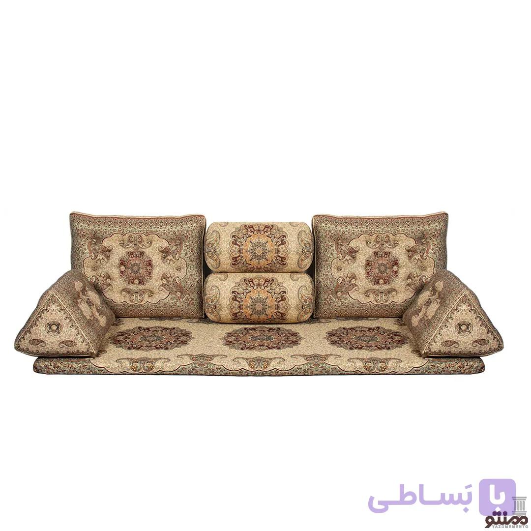 پشتی سنتی شاه نشین ترمه طرح افشار – ست 7 تکه کرم — تصویر 1