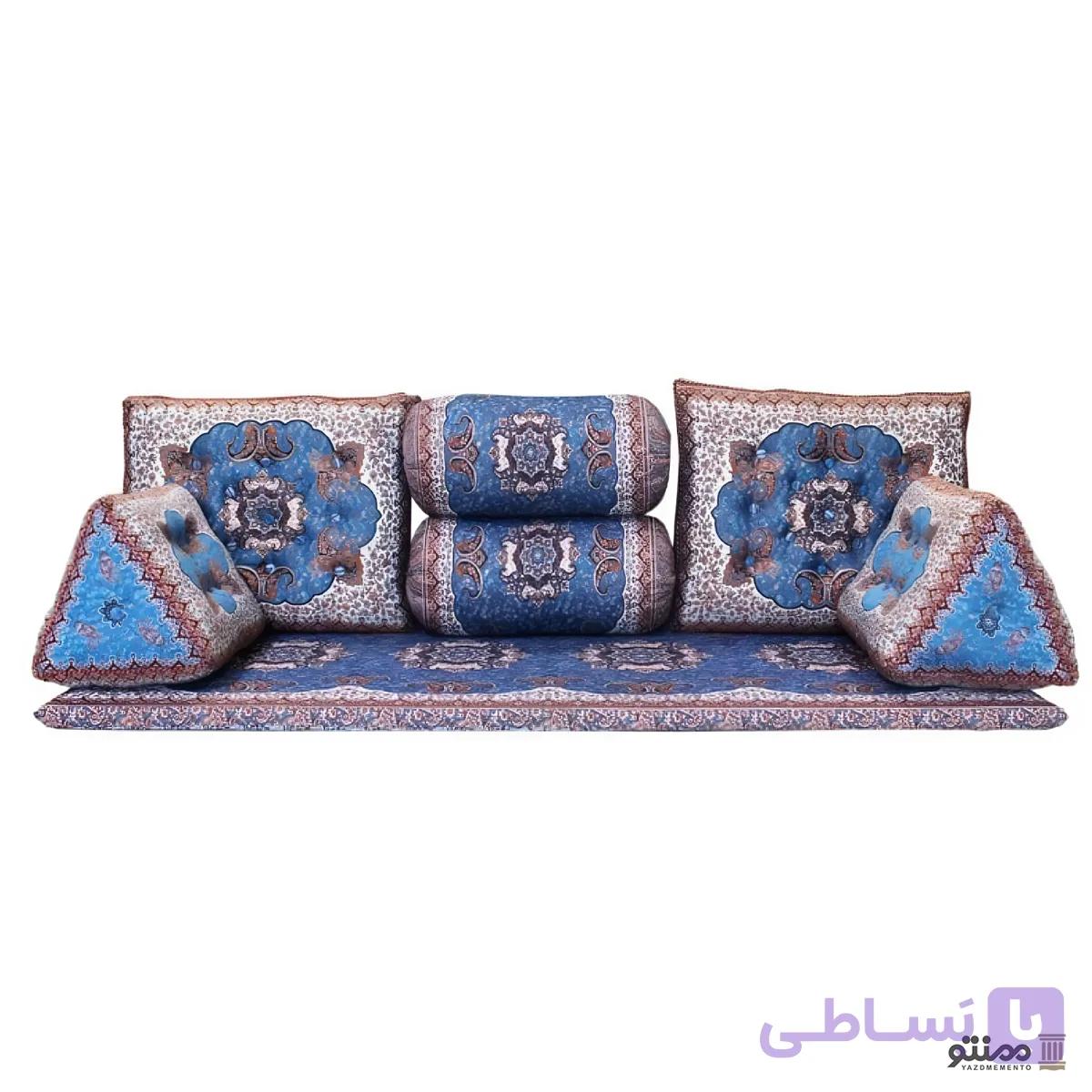 پشتی سنتی شاه نشین ترمه طرح بوستان – ست ۷ تکه کرم — تصویر 1