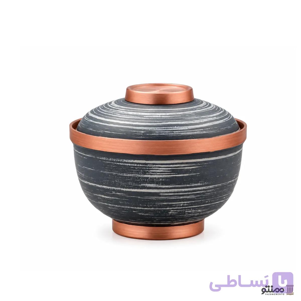 شکلات خوری مسی مدل خط دار رنگ طوسی سفید