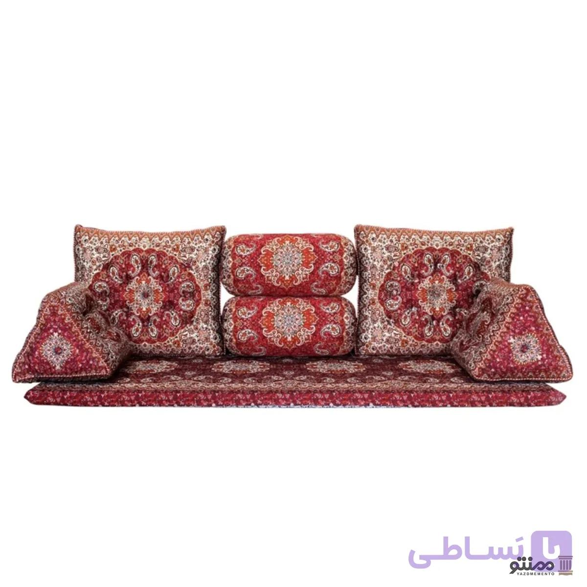 پشتی سنتی شاه نشین ترمه طرح نسترن – ست ۷ تکه طوسی — تصویر 1