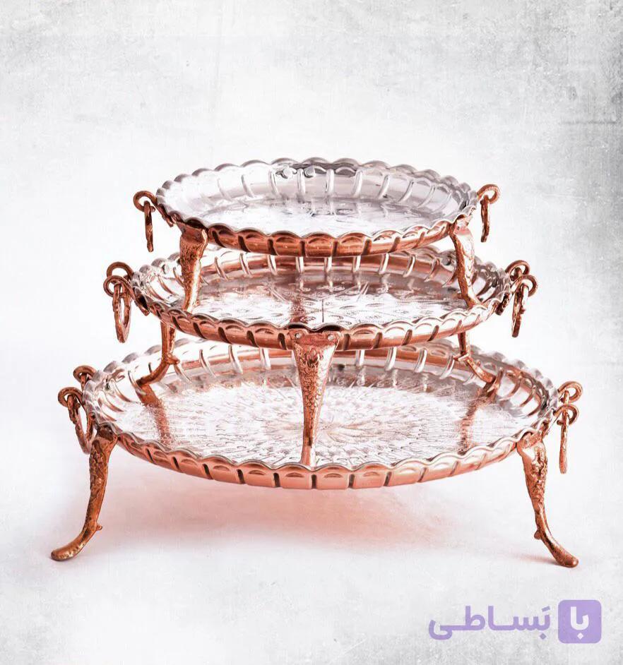 سینی پذیرایی مسی پایه دار وارمری 3 عددی