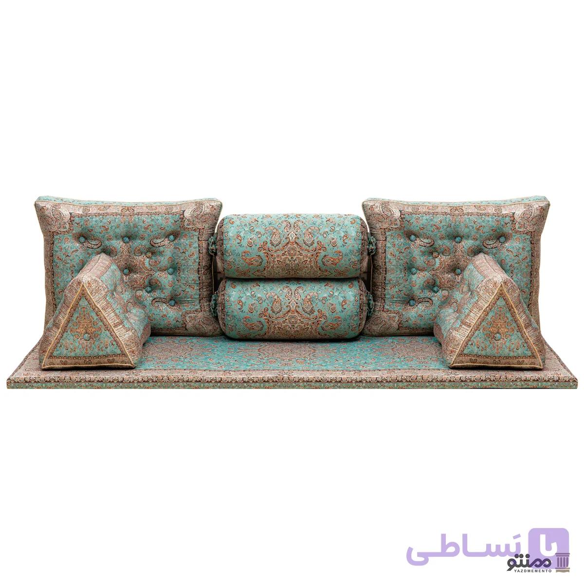 سرویس ست شاه نشین پشتی سنتی طوبی رنگ سبز آبی — تصویر 1