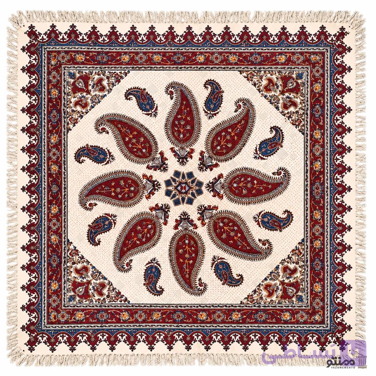 رومیزی مربع قلمکار اصفهان طرح بته جقه 120*120