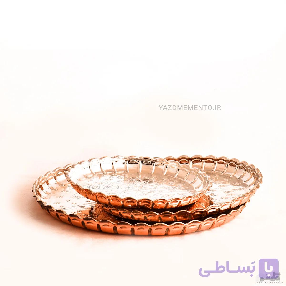 سینی مسی سنتی یزدی بدون دسته یکرو سفید — تصویر 1