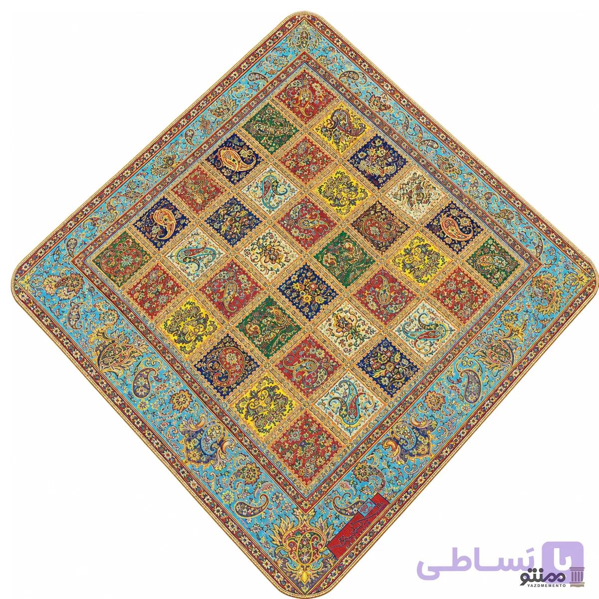 رومیزی ترمه مربع طرح پارسیان حاشیه آبی — تصویر 1