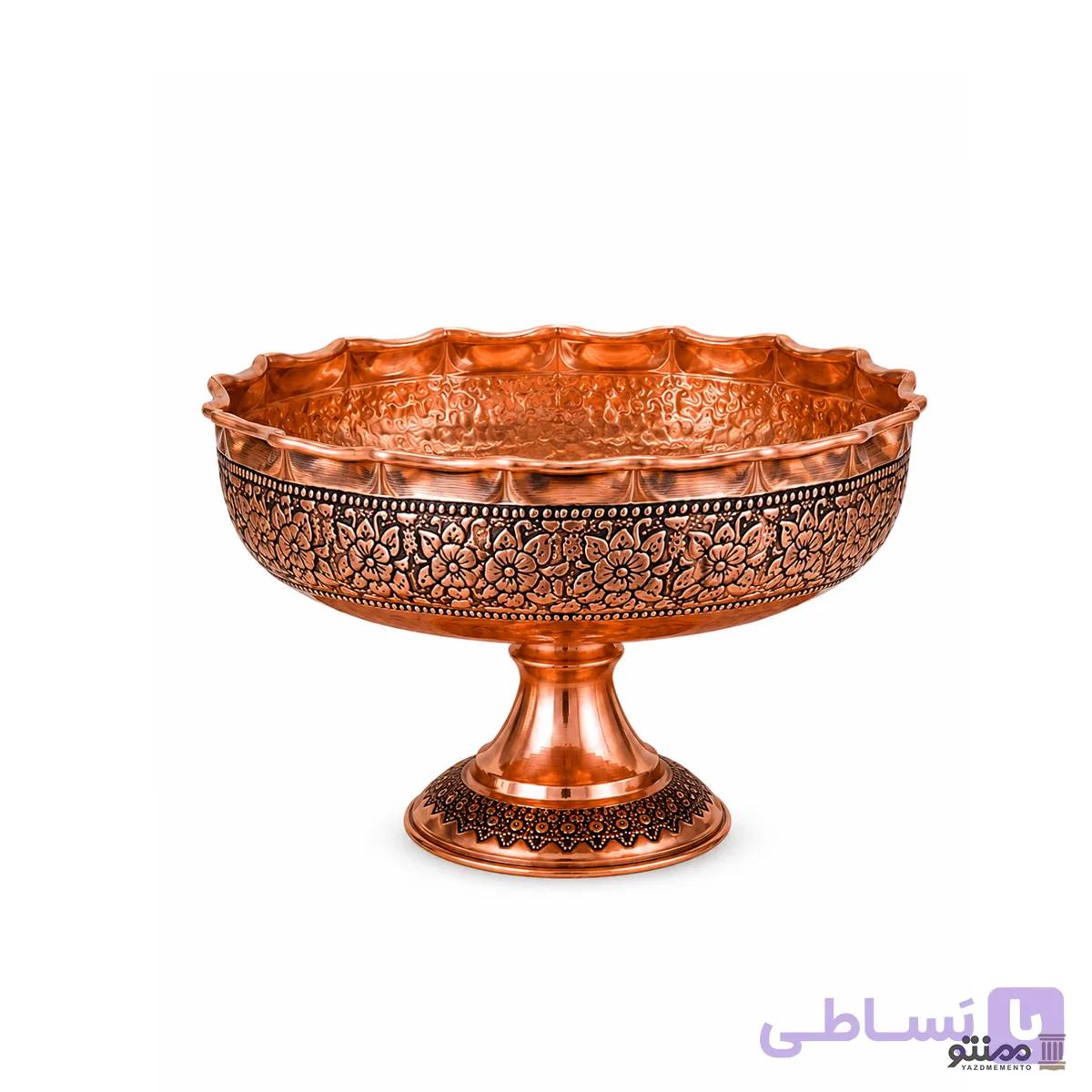آجیل خوری پایه دار مسی طرح گلستان نانو شده 15*22 — تصویر 1