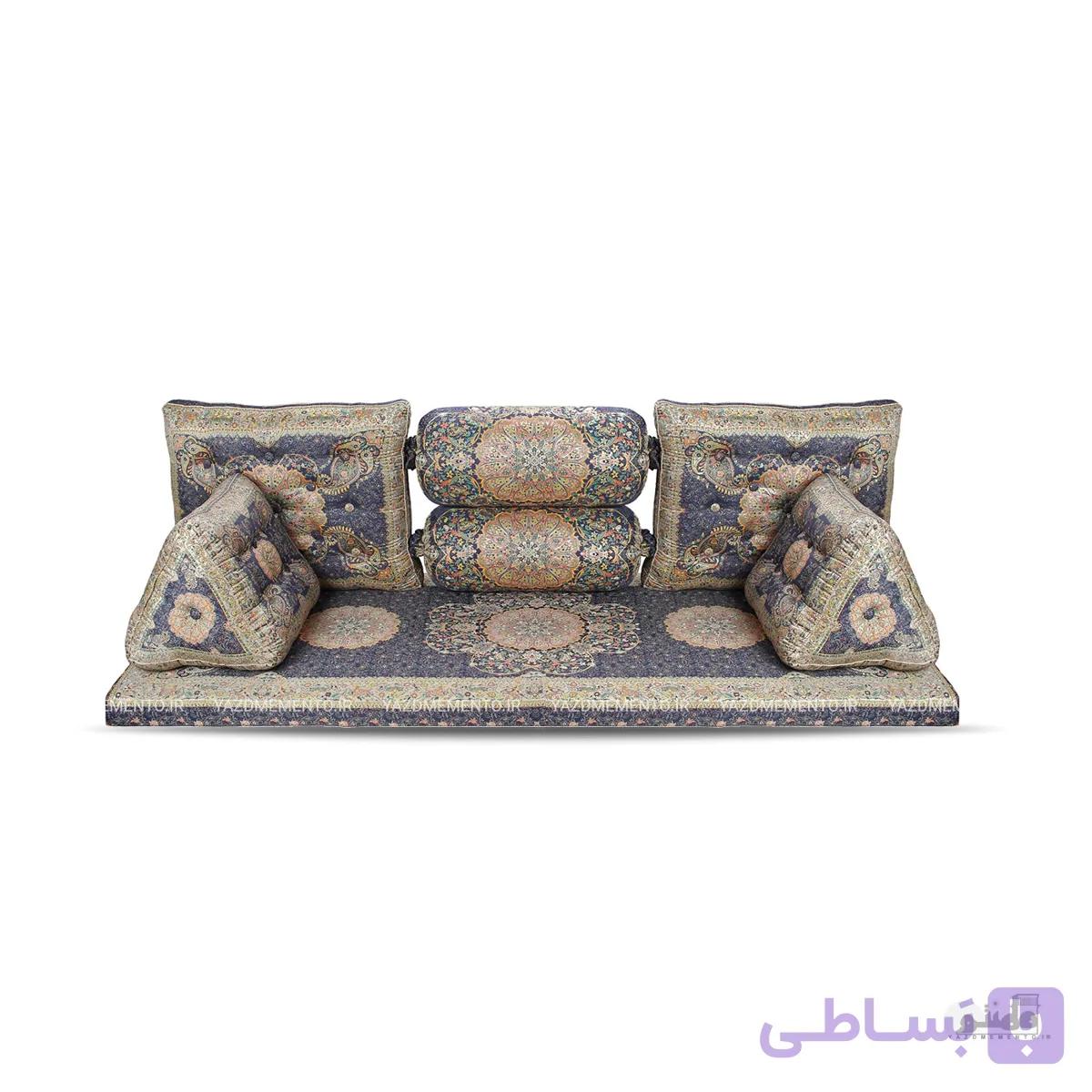پشتی سنتی شاه نشین ترمه افشار هایفلامنت ۷ تکه زرشکی — تصویر 1