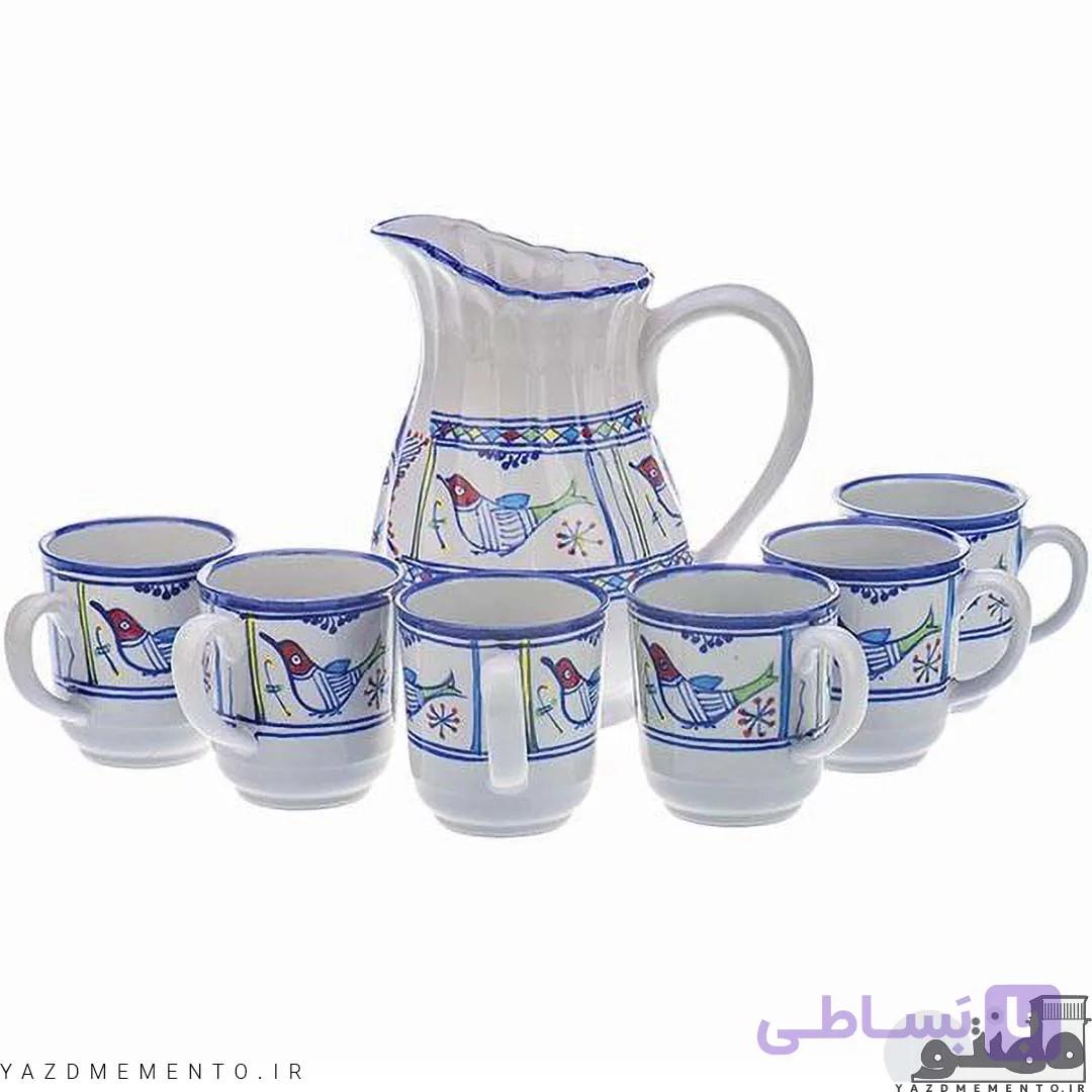 پارچ و لیوان چینی دسته دار طرح خورشید خانم سرویس 7 پارچه — تصویر 1