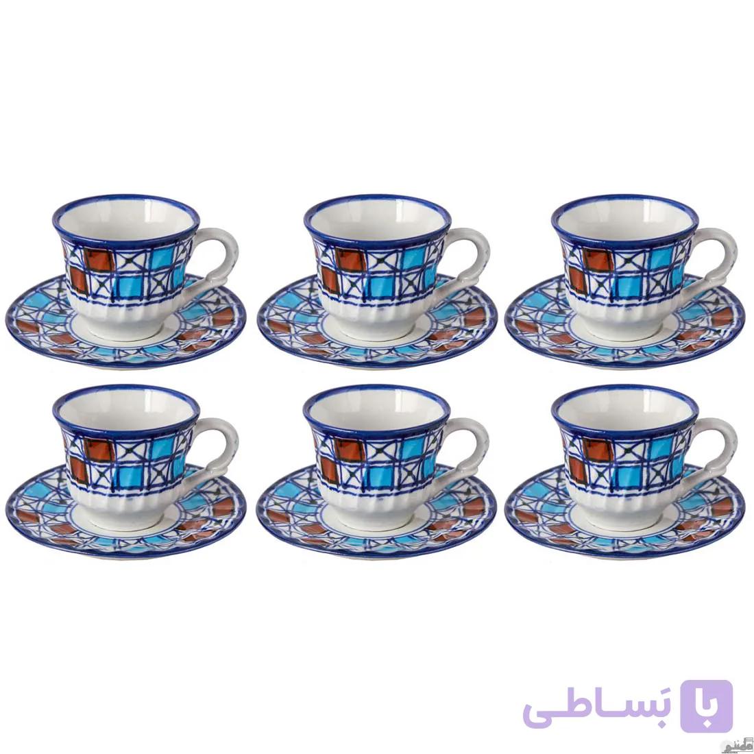 سرویس چای خوری چینی طرح شطرنجی — تصویر 1